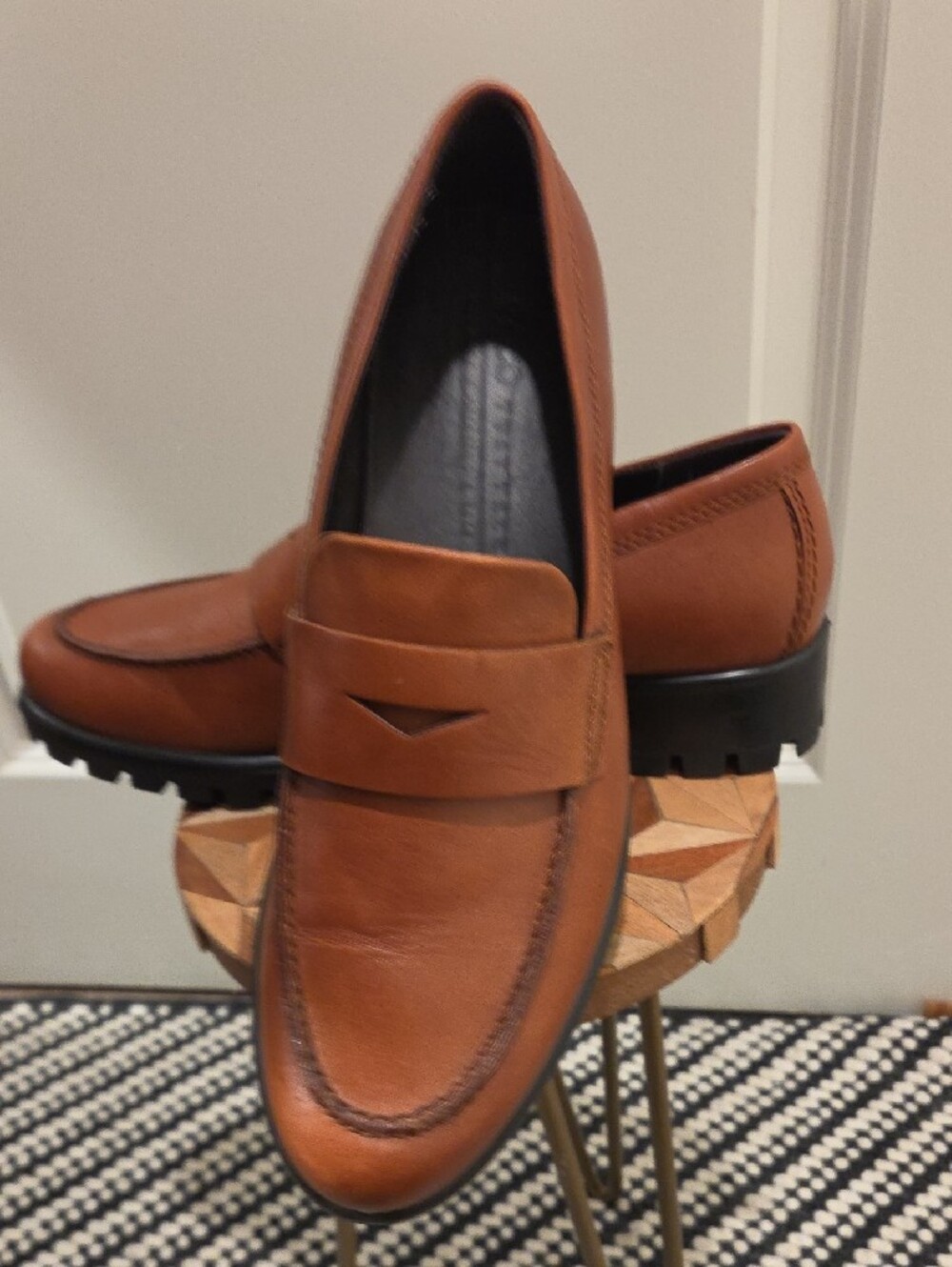 Ecco Womens Cognac Leather Penny Loafers - Picture 5 of 8